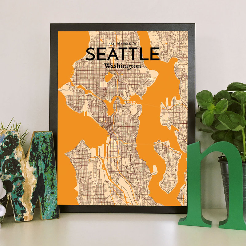 Seattle City Map - No Frame Print, 43.2cm H x 27.9cm W x 0.1cm D