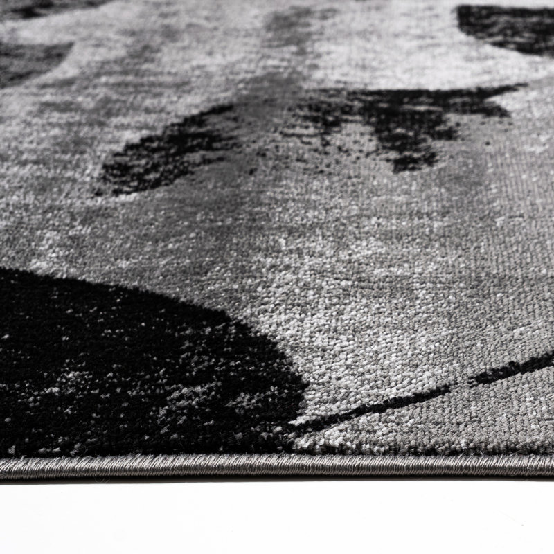 Abstract Area Rug, Rectangle 80 x 150 cm, Black
