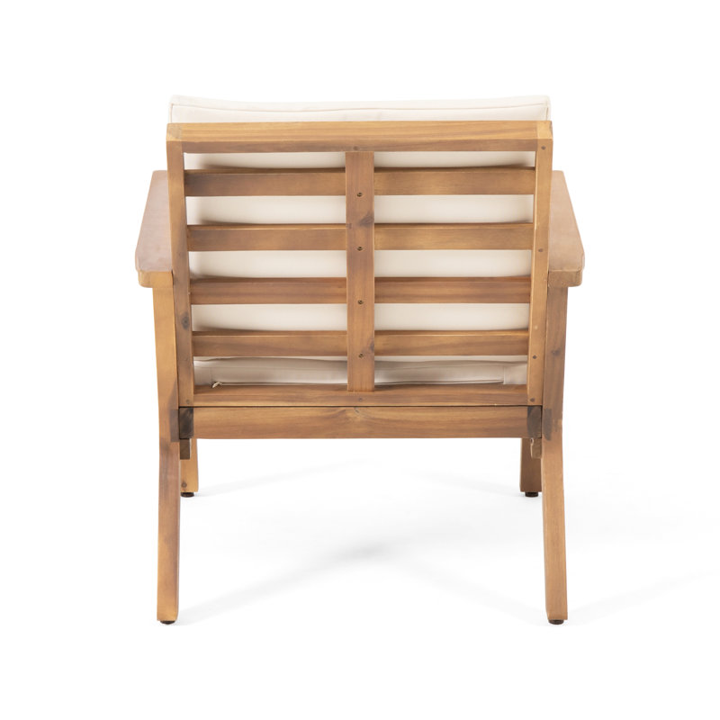Fauteuils club d'extérieur en bois avec coussins bruns - structure solide, siège à lattes ouvertes à eau, capacité de 300 lb, l 26,15 po x P 31,77 x H 30,1 po pour 2 coussins beiges