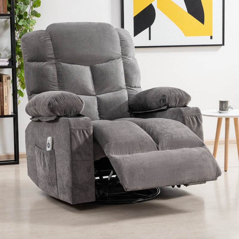 Fauteuil inclinable surdimensionné à bascule pivotant de massage de 38 po, avec chaleur et vibration à 8 points, port USB, porte-gobelets