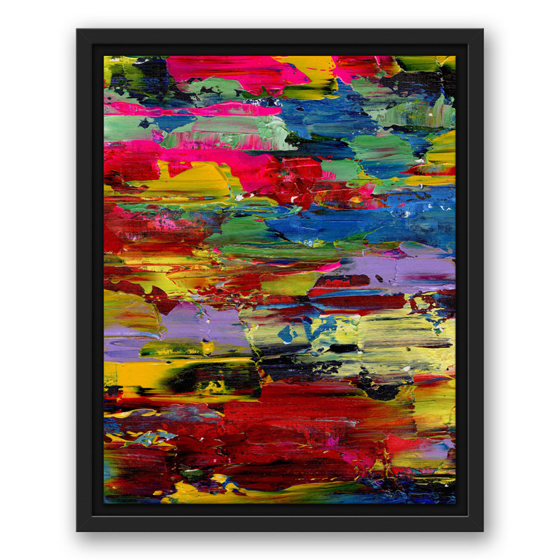 Toile flottante encadrée Neon Strokes, H 15,75 po x l 12,75 po x P 1,75 po, Cadre flottant noir
