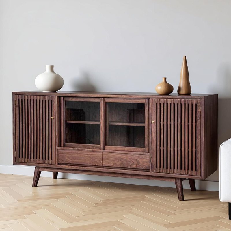 Buffet simple en noyer noir, H 35,43 po x l 78,74 po x P 19,68 po