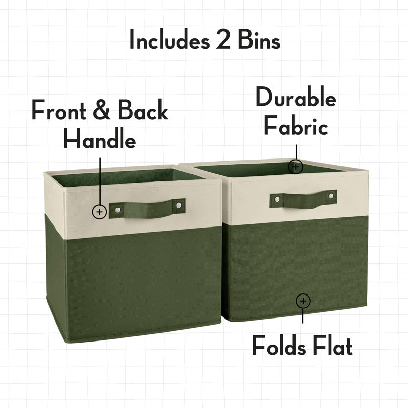 RiverRidge Kids 2pc Two-Tone Fabric Collapsbilble Cube Storage Organizers with Handles, Olive
