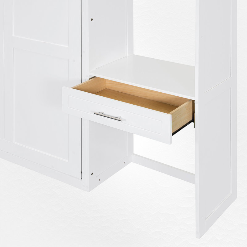 Lit escamotable avec bureau intégré et rangement, Blanc, Grand