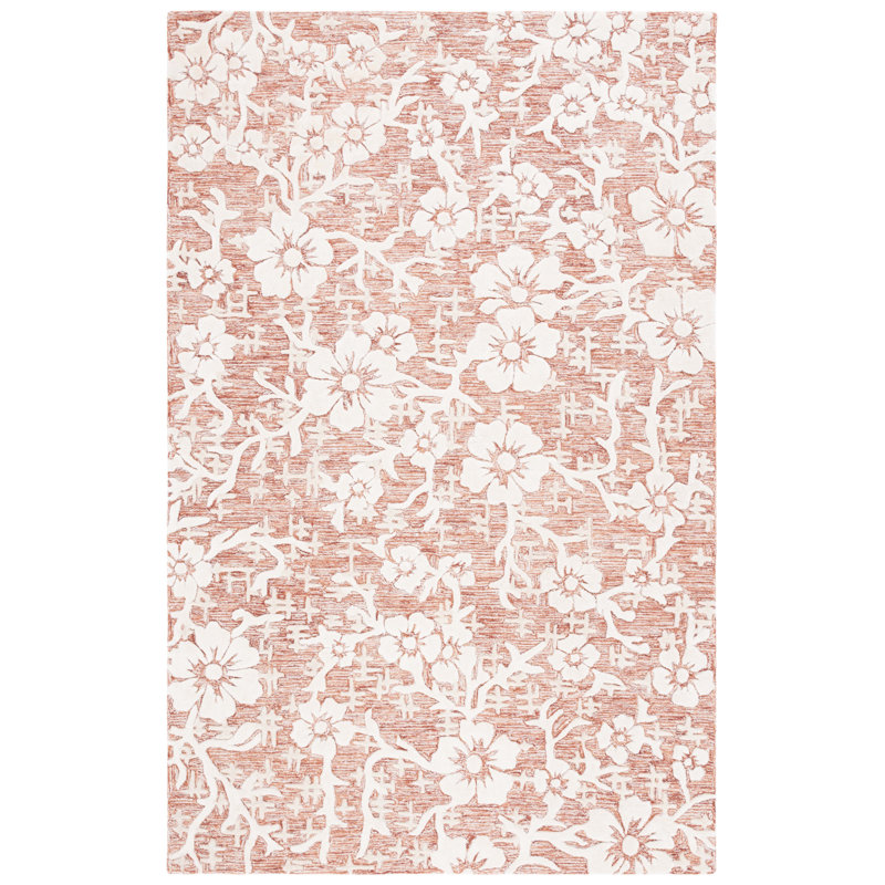 Spencel Hand Tufted Wool/Viscose/Cotton Floral Rug in Red/White, Square 6'