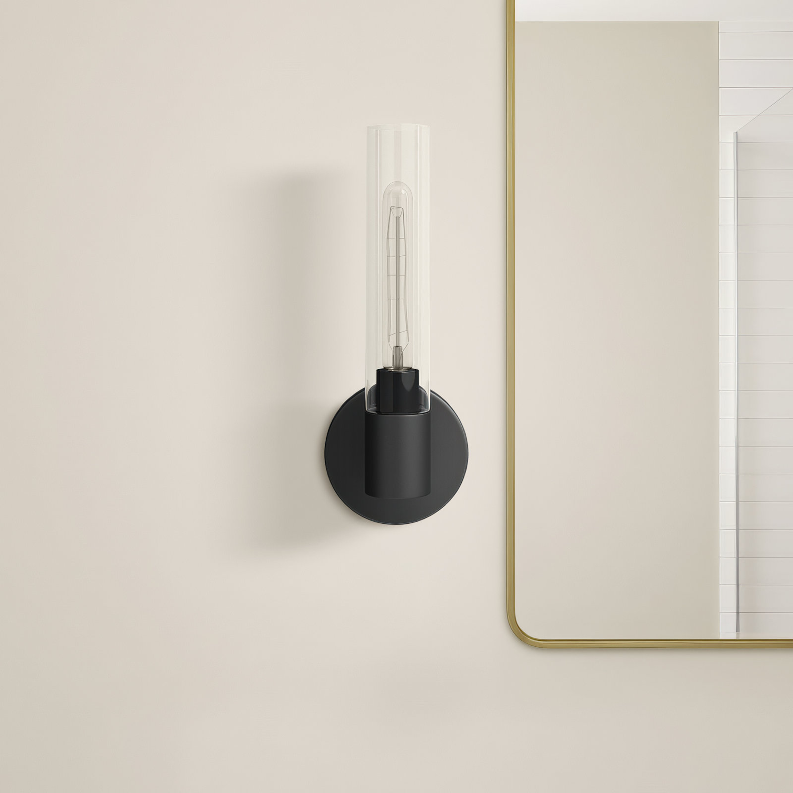 Single Transparent Dimmable Bath Sconce, Black