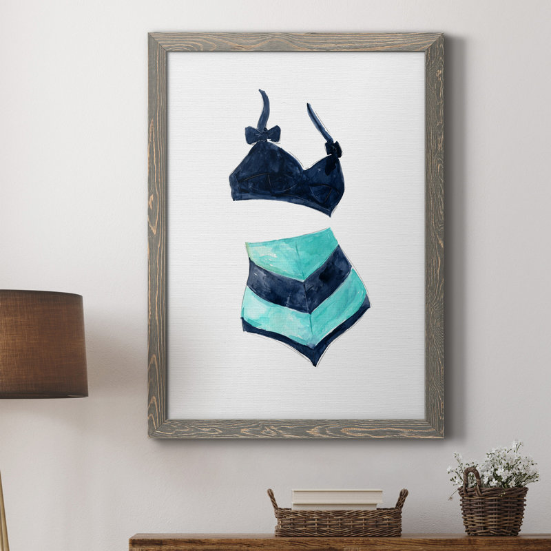 Rétro maillots de bain III - Peinture sur toile encadrée, H 31,5 po x l 23,5 po x P 1,5 po, gris