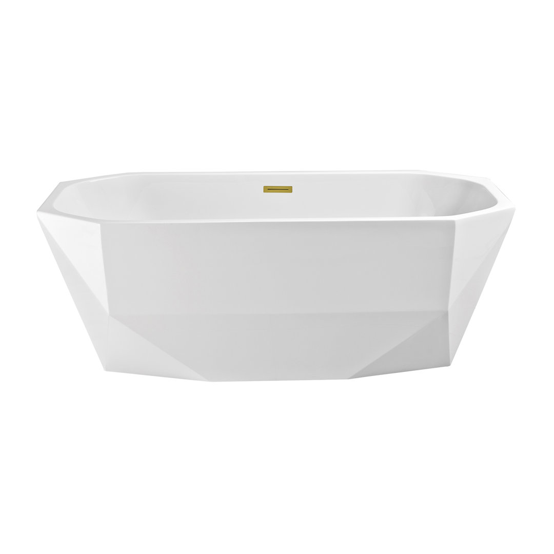 67" Streamline Freestanding Soaking Acrylic Bathtub With Drain and Bamboo Tray Streamline Bath Drain