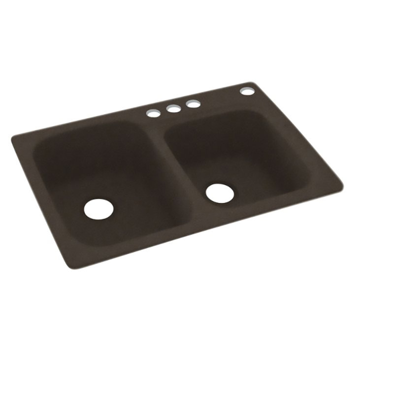 Swan 22'' W Double Bowl Solid Surface Dual Mount Kitchen Sink, 4 Hole, Canyon