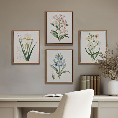 Herbal Botany 4-Piece Framed Canvas Wall Art Set with Botanical Illustrations