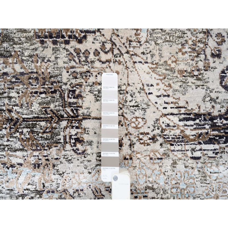 8 po 1 po x 8 pi 1 po, gris, noué à la main, motif médaillon transitionnel perse, moderne, en soie avec laine texturée, tapis oriental 2B5615DC38F94CF388E92ED329029BB3