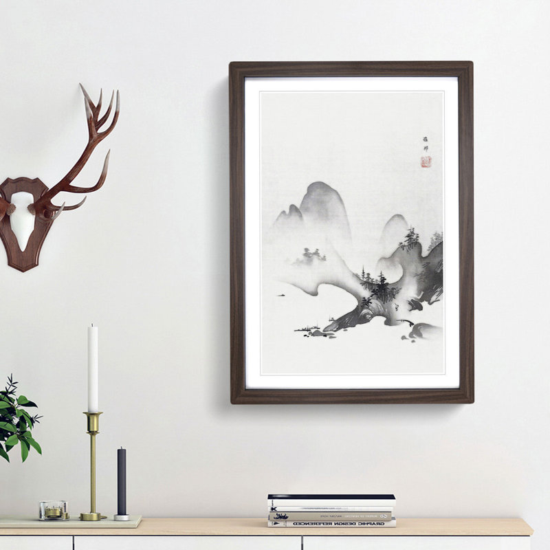 Lake & Mountains by Hashimoto Gaho - Picture Frame Painting Print, 36cm H x 27cm W x 2cm D, Walnut Framed