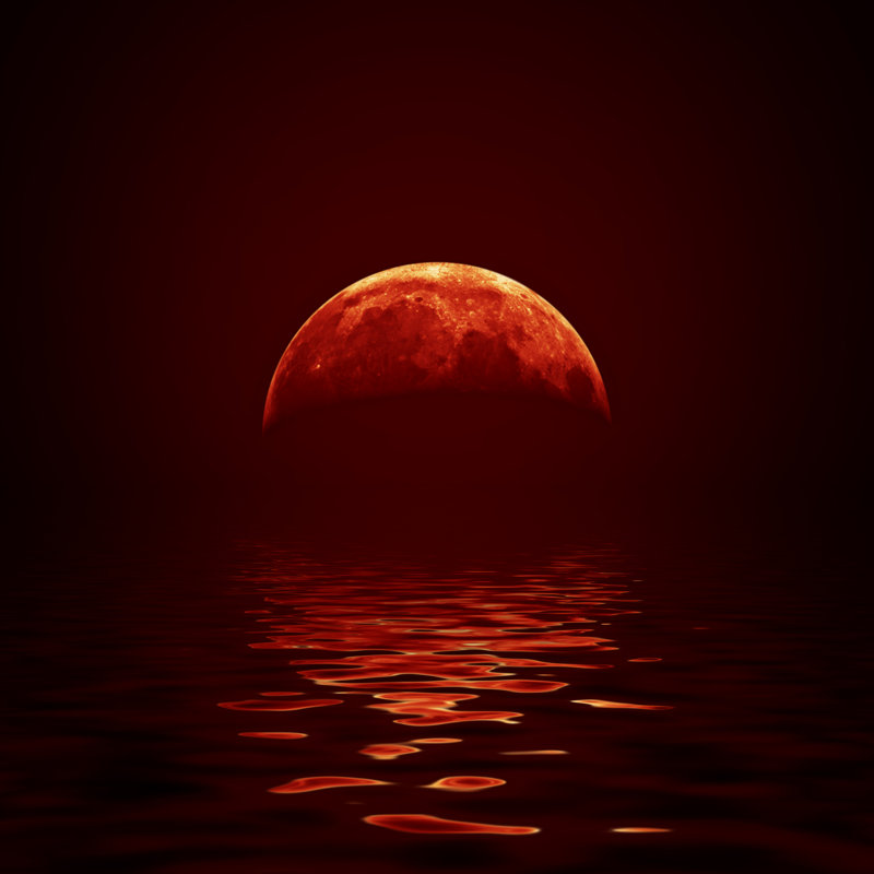 Lune rouge - photographie sur toile tendue, H 12 po x l 12 po x P 1 po
