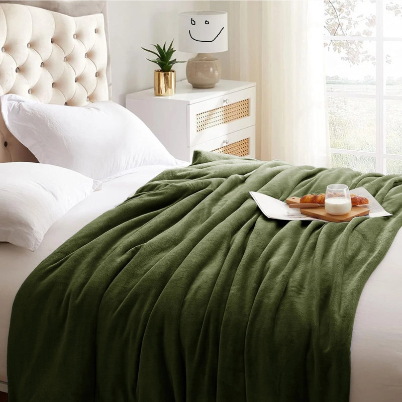 Plain Weave / Muslin Throw Blanket, 130cm W x 150cm L, Green
