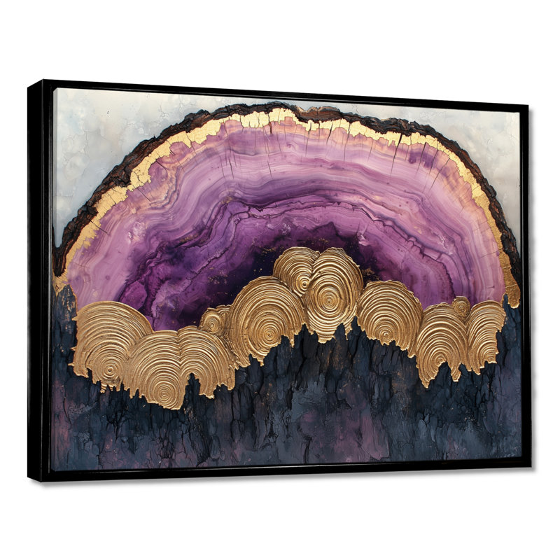 Forêt, rivière de cristal améthyste III - forêt, art mural, H 16 po x l 32 po, Cadre flottant, Noir