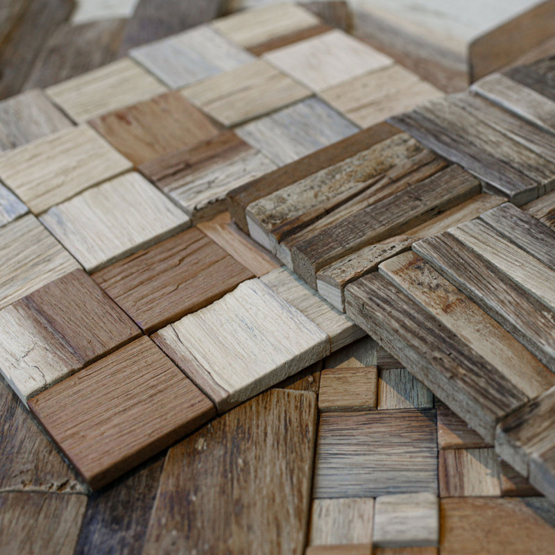 Natural Reclaimed Boat Wood Mosaic Wall Tile, 24-in x 12-in