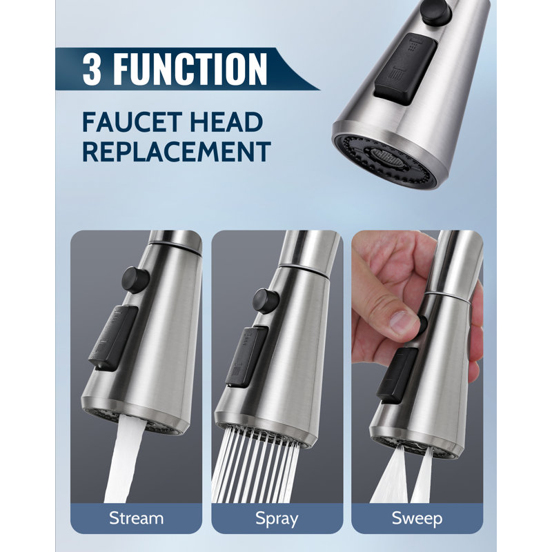 Robinet de cuisine à 3 fonctions avec douchette extractible et ensemble de 9 adaptateurs, Nickel brossé