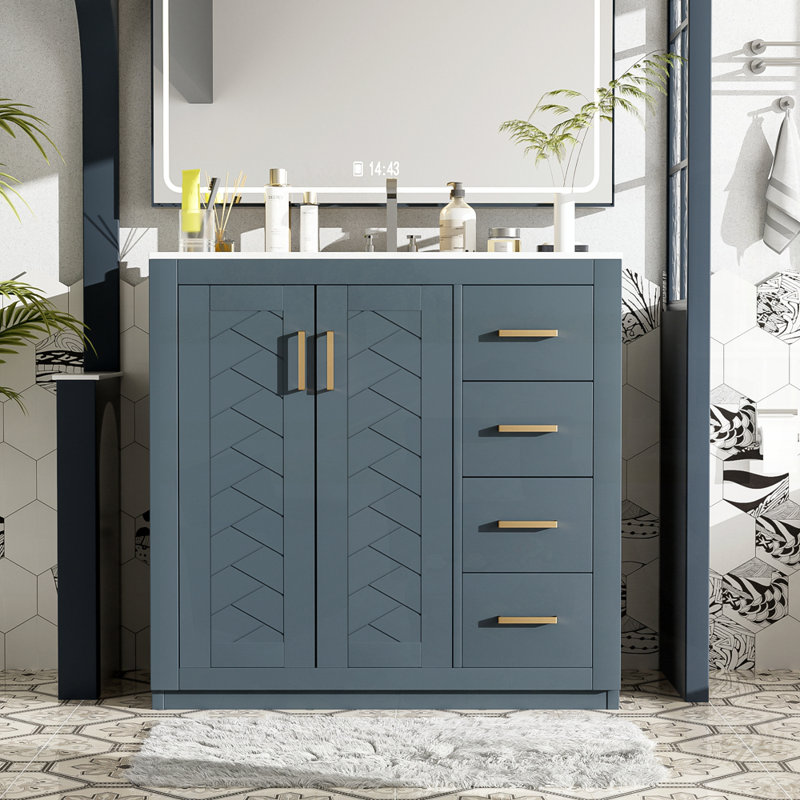 Meuble-lavabo de qualité supérieure avec lavabo en céramique et rangement abondant, Noir, 36"