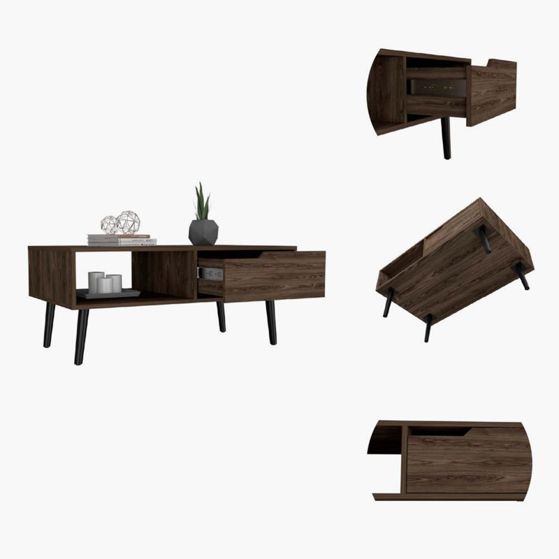Table basse de 40 po avec tiroir et tablette Johane