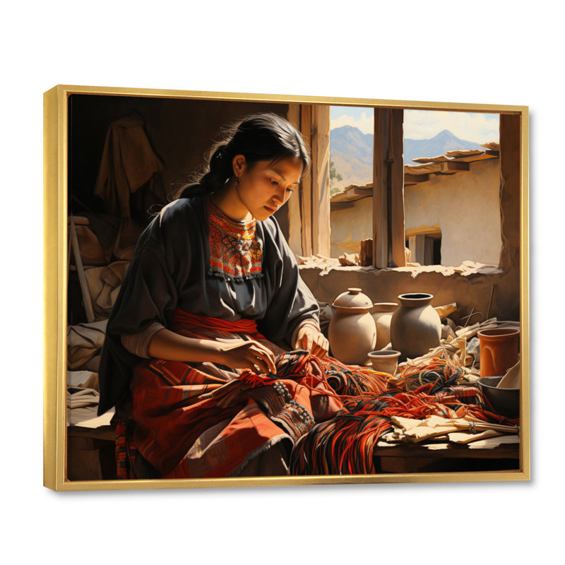 Corail beige, Mexique, art tisserand, reproduction d'art sur toile, Cadre flottant doré, H 30 po x l 40 po x P 1,5 po