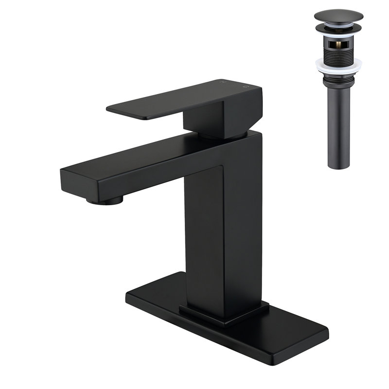 Single Handle Bathroom Sink Faucet With Pop-Up Drain (With Overflow), Matte Black