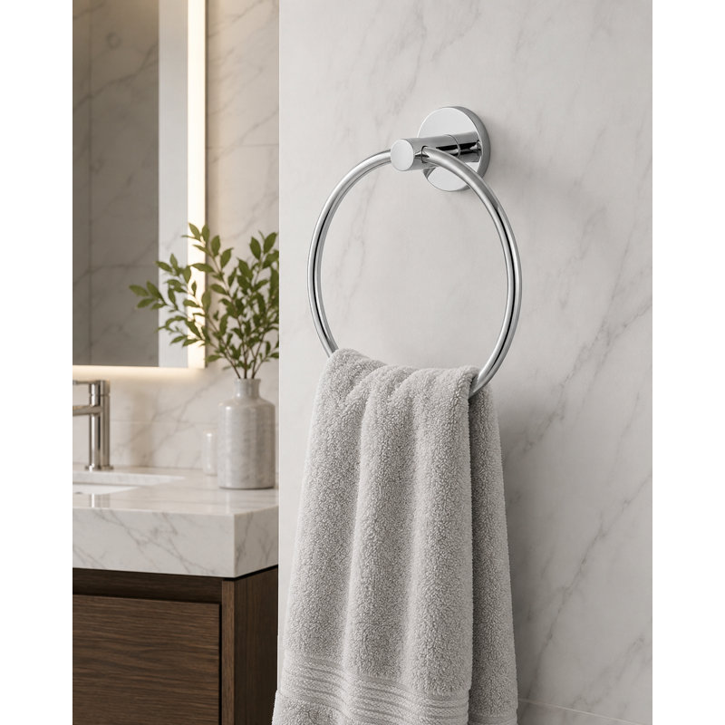Wall Mounted Round Hand Towel Ring – Towel Hanger for Bathroom or Washroom, Chrome