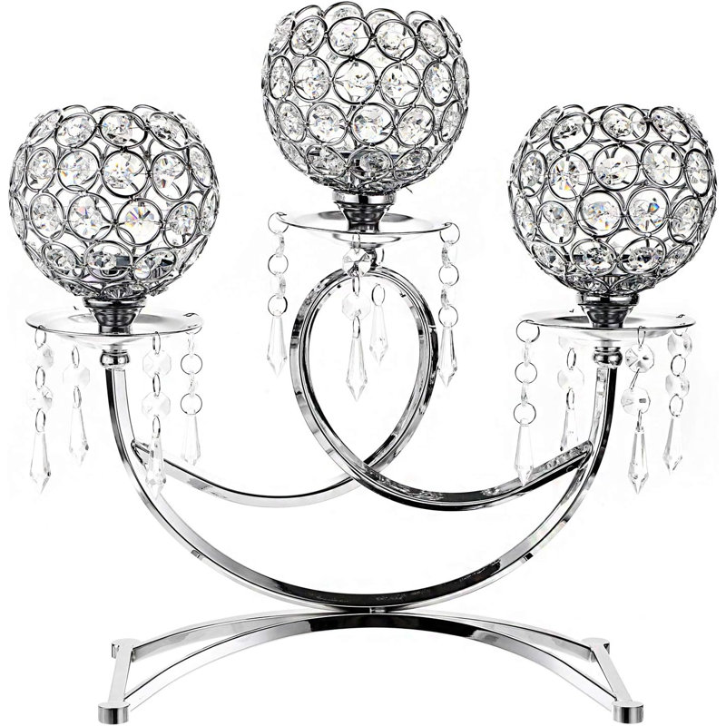 3 Arms Crystal Candle Holders Bowls Tealight Candelabras Candlestick Candle Stand Ornaments(Silver)