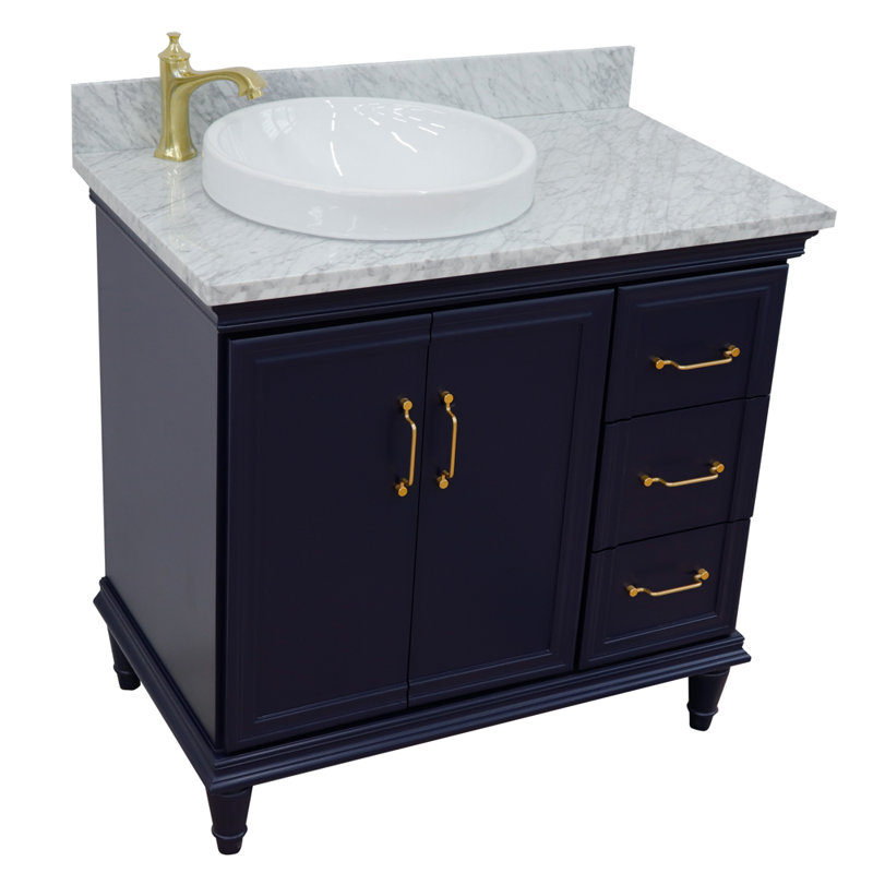 Ensemble de meuble-lavabo simple 37 po Leytonstone, Bleu, Marbre de Carrare blanc
