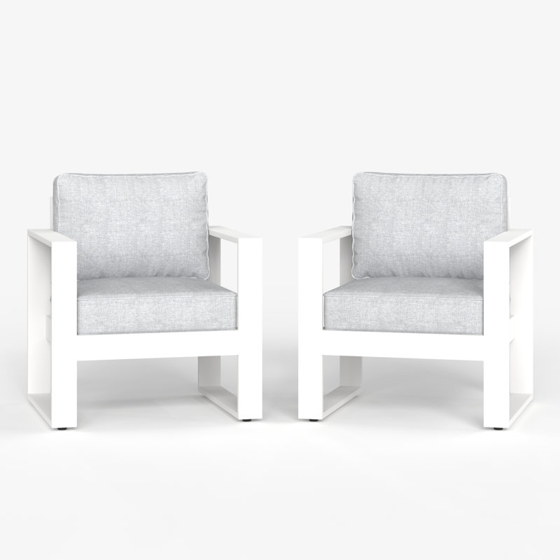 Standalone Product Powder Coated Aluminum Outdoor Lounge Chair, White Frame/Gray Cushion