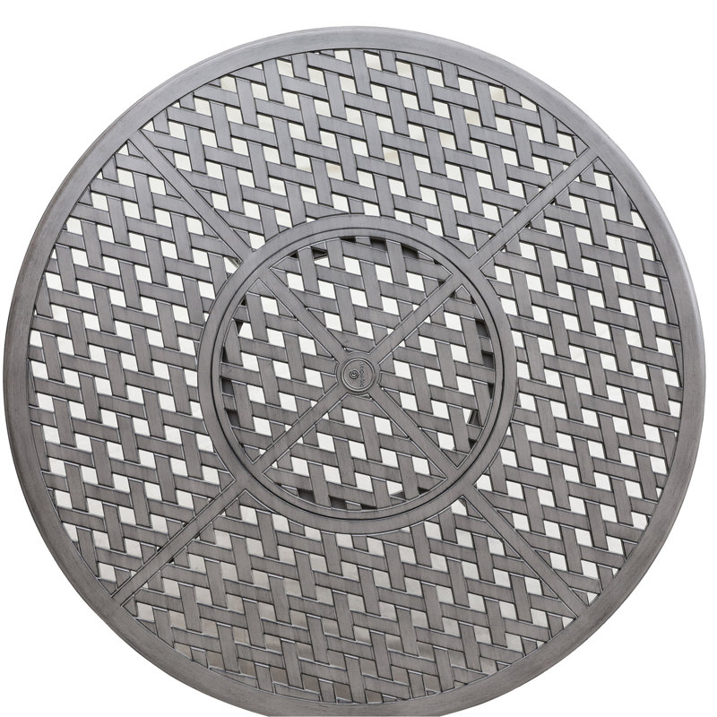 Table ronde de 52 po en aluminium avec trou pour parasol, durable et polyvalente pour recevoir à l'extérieur, table de salle à manger toutes saisons, 4 grandes réunions de jardin