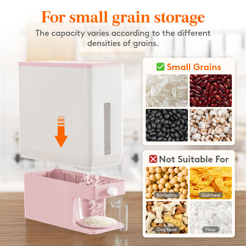 Distributeur de riz 25 lb, contenant de riz résistant à l'humidité avec tasse à mesurer, sans BPA, rose, Rose