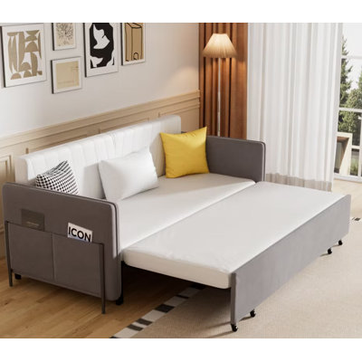 Canapé-lit convertible 66,9 po de style minimaliste moderne avec poches latérales - gris