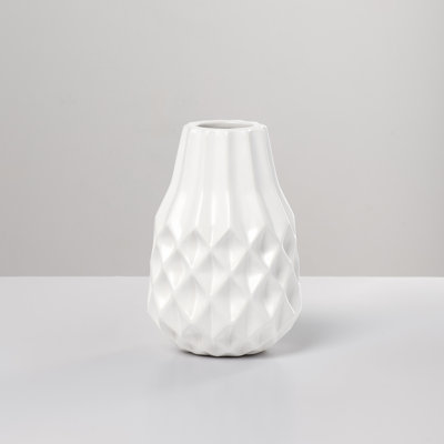 Facetta 7.5" Matte Texture White Ceramic Vase