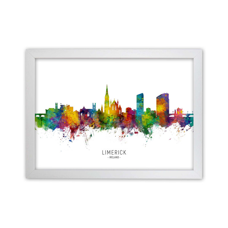 Limerick Ireland Skyline by Michael Tompsett - 1 Piece Wall Art, 25cm H x 34cm W x 3cm D, White Framed