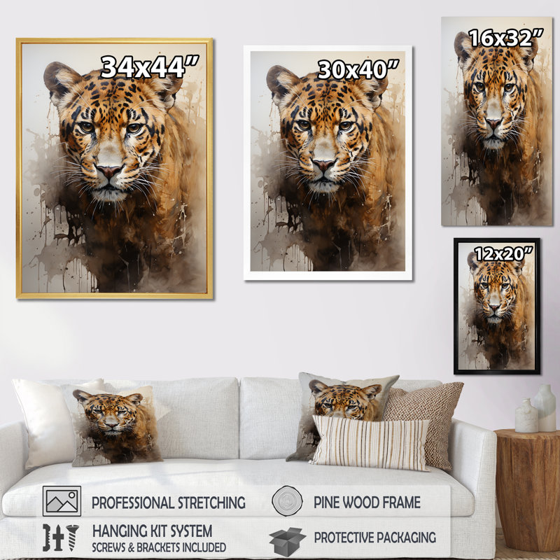 Portrait de majestueux classique Jaguar, Toile tendue, H 20 po x l 12 po x P 1 po