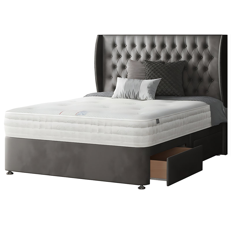 Mandalay Upholstered Divan Bed, Kingsize, Grey, 4 Drawers