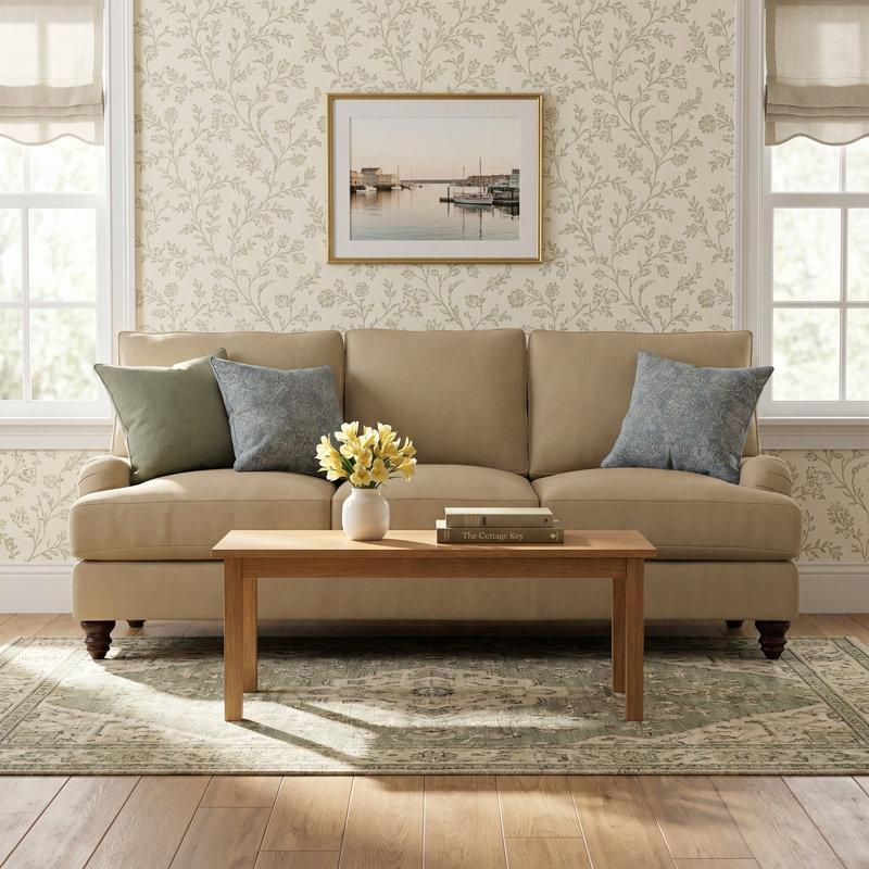 Walters 88'' Recessed Arm Sofa, Lena Off White Performance Linen Blend