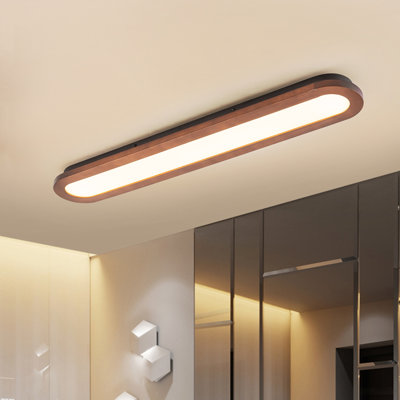 1-Light Modern Farmhouse 32W LED Linear Wood Flush Mount Ceiling Light