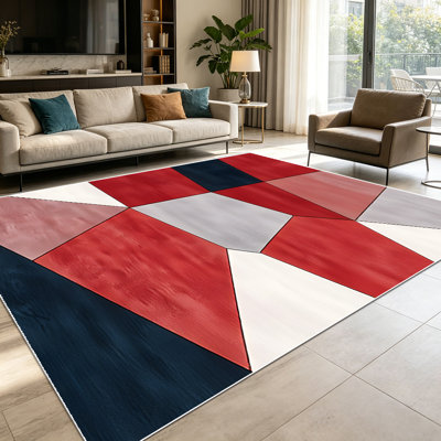 Tapis de couleur géométrique 1PC à motif de blocs de couleurs géométriques pour le salon, doux et confortable, convenant à toutes les saisons, facile à entretenir, lavable à la machine, tapis de dessous de table convenant à la table de salle à manger, au vestibule de la cuisine, ...