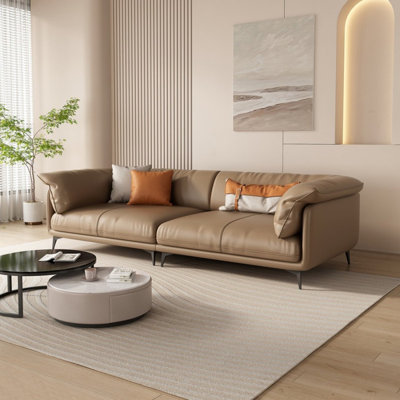 Brown Genuine Leather Modular Sofa cushion couch