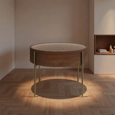 Vitrine ronde rétro avec tiroirs, idéale pour les bijoux, les vêtements et les boutiques