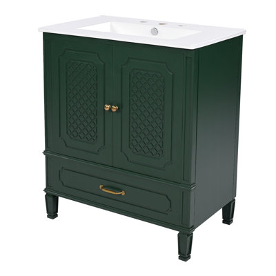 Meuble-lavabo de 30 po avec lavabo style rétro, espace de rangement multifonctionnel, tablette de porte, porte à fermeture en douceur, 