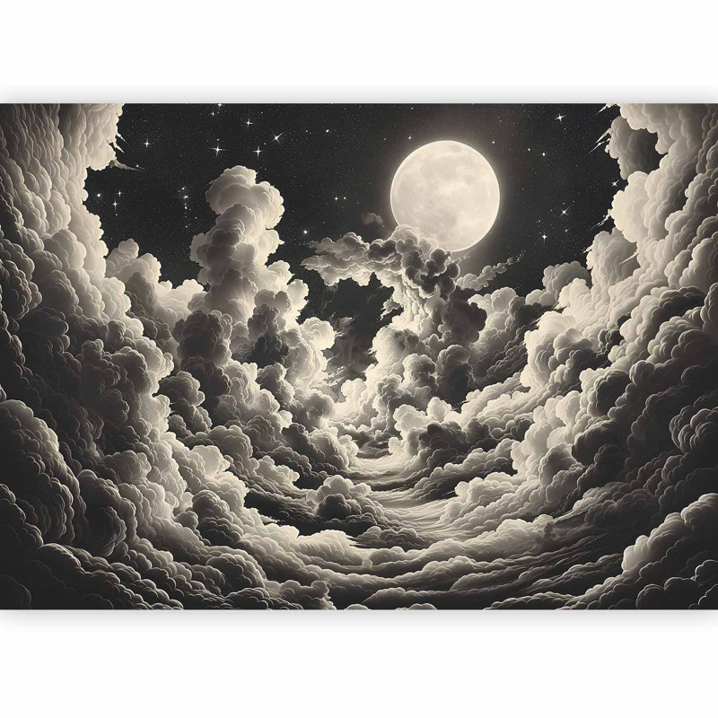 Space Wallpaper Wall Mural - Moon And Stars At Night, 41" L x 59" W