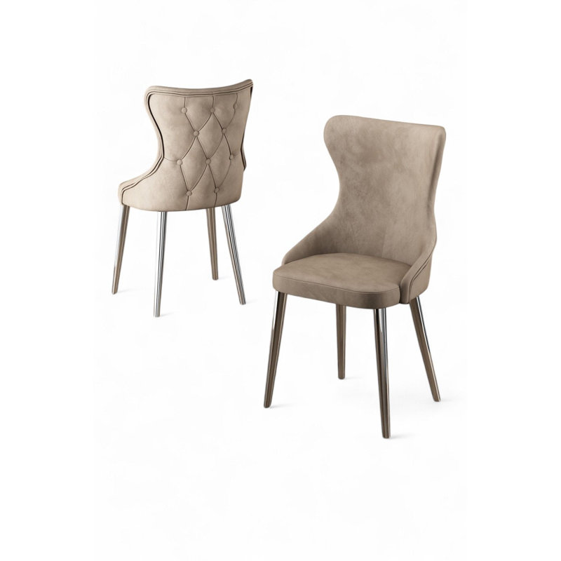 Ensemble de chaises modernes 4 pièces, crème et or | Structure 100% métal, envers en contreplaqué, tissu Babyface | Dimensions: 17,7 po x 35,8 po x 18,1 po | Dossier 22 en mousse et siège en mousse 28 pour le confort | Design élégant et glamour pour la maison et le bureau