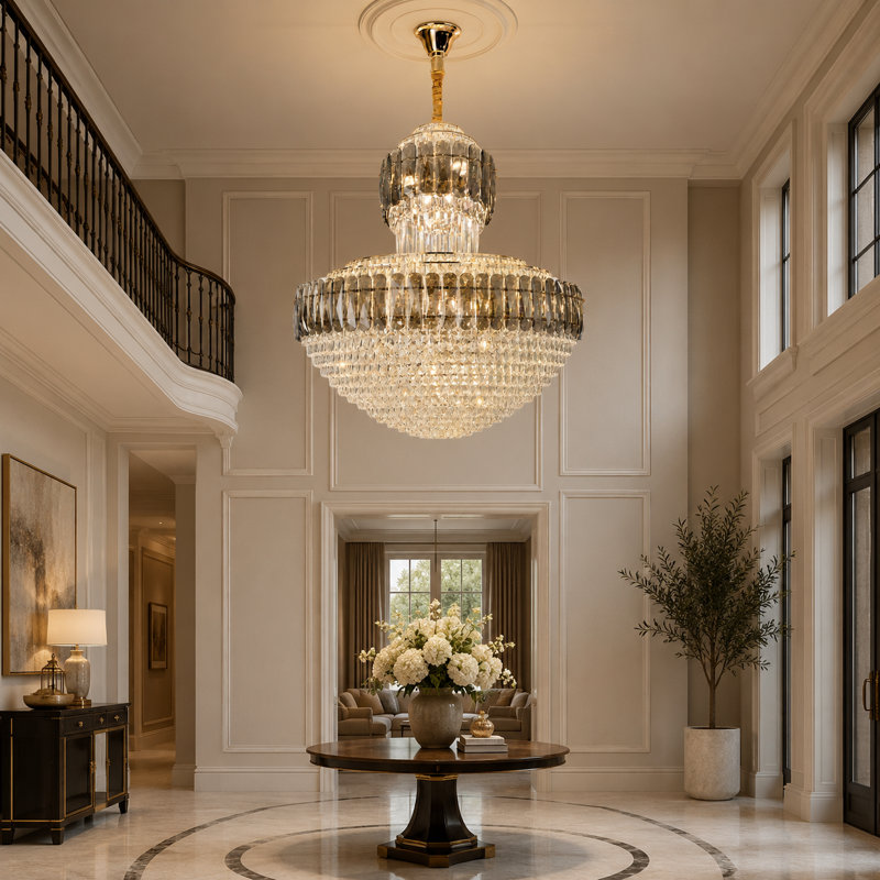 Lustre en cristal 26 niveaux , H 47,24 po x l 31,5 po x P 31,5 po