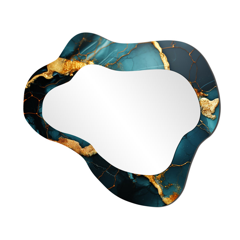 Agate topaze verte et dorée granit I - Art abstrait en métal - Miroir mural moderne asymétrique, 25 po x 28 po