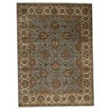 Hand Knotted Wool Oriental Area Rug in Light Blue And Ivory