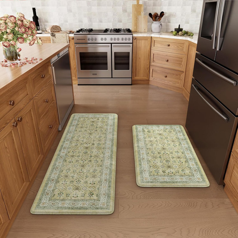 Boho Vintage Kitchen Rugs Sets of 2 Comfort Standing Mat, 119cm L x 44cm W, Beige