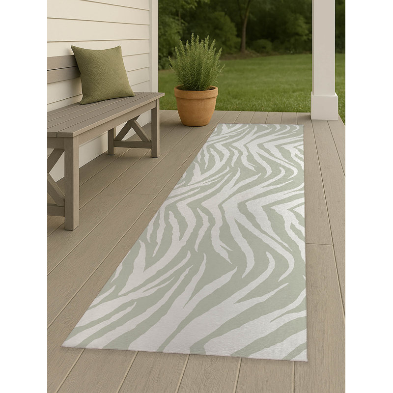 Zebra Patch Non-Slip Outdoor Rug, Runner 2'6" x 8'