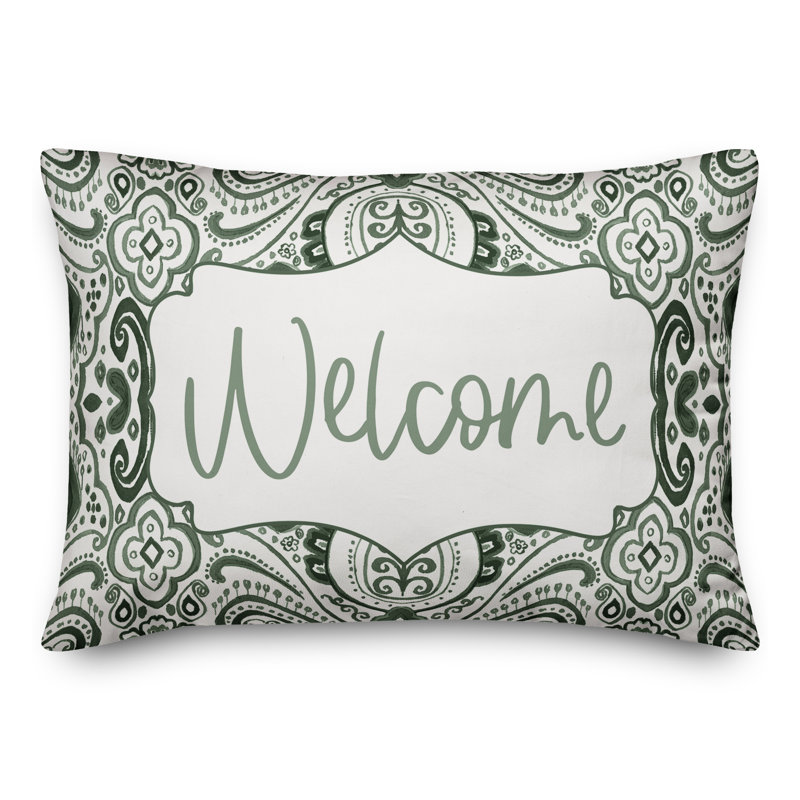  Welcome Outdoor Rectangular Pillow Cover and Insert, Green